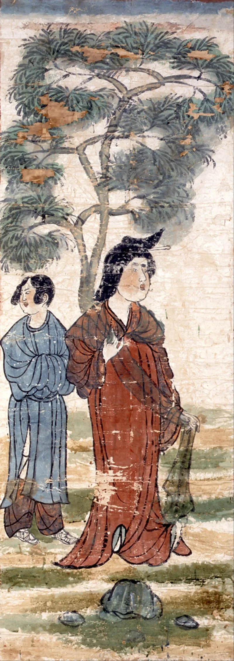 ルファン出土の樹下美人図。天平文化の鳥毛立女屏風や吉祥天像の源流。