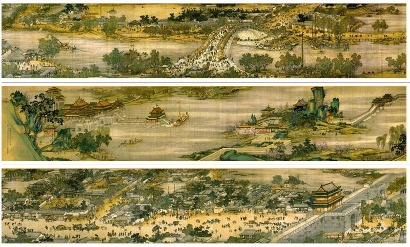 『清明上河図』宋の都開封の賑わいを伝える。
