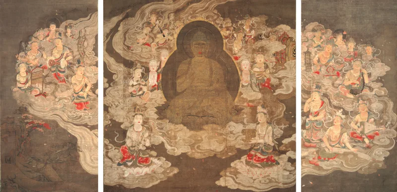 高野山聖衆来迎図。国風美術の絵画。