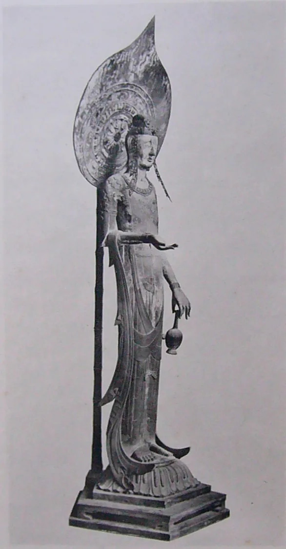 法隆寺百済観音像。百済・中国南朝様式の仏像。白鳳文化の彫刻。