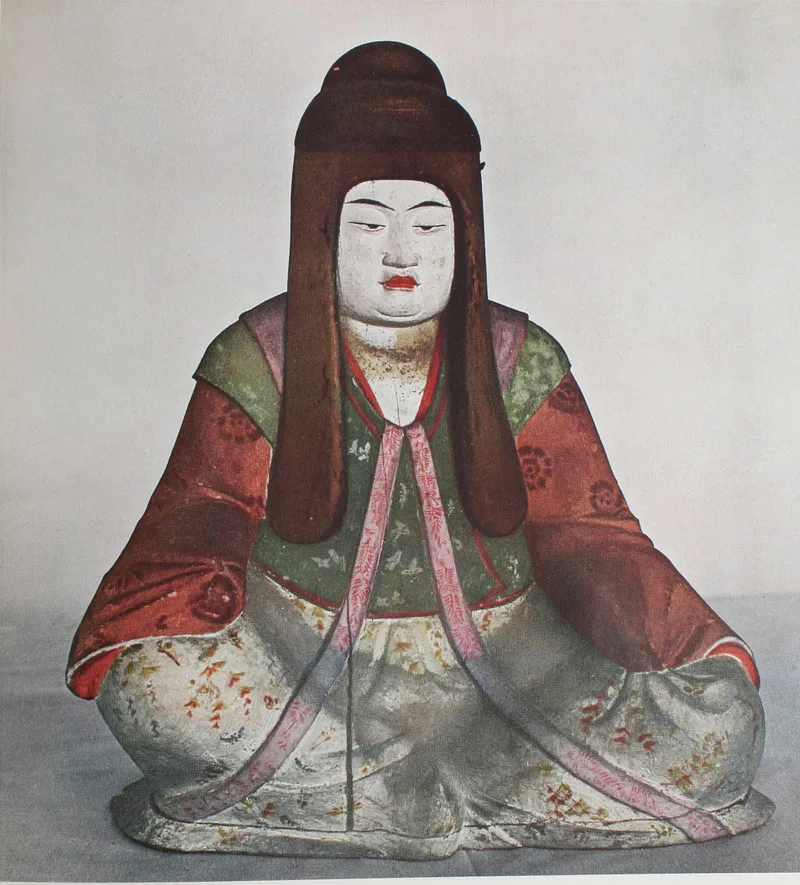 薬師寺八幡三神像のうち仲津姫像。弘仁・貞観文化の彫刻。